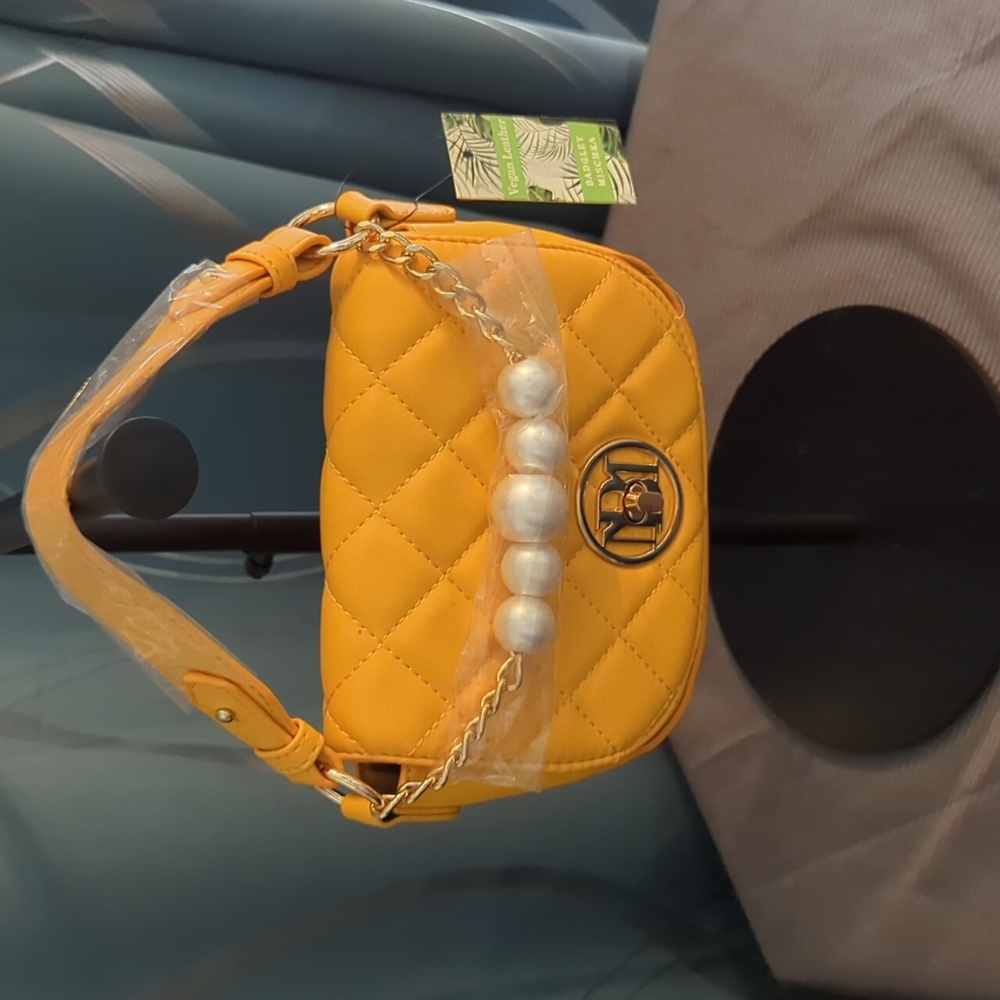 Badgley Mischka Yellow Quilted Shoulder Bag with Chain